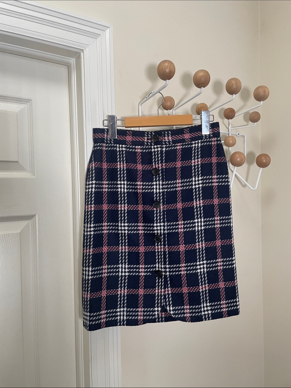 BRooks Brothers - Wool Blend Plaid Button Down Skirt - Red / Blue - 0